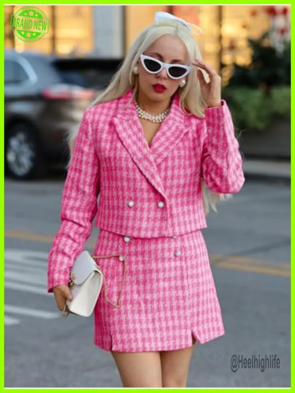 Cropped Tweed Blazer and Mini Skirt 2 Piece Outfit Set Business Casual Suit